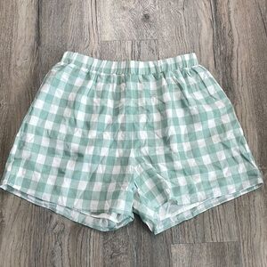 Shein High Waist Mint Green and White Gingham Shorts, elastic waist, size XL